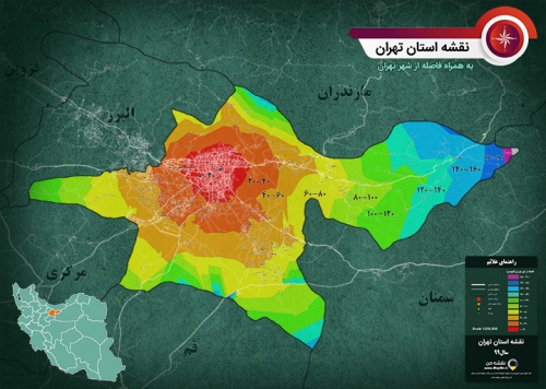 You are currently viewing نقشه استان  تهران به همراه فاصله ها از شهر تهران در ابعاد بزرگ و کیفیت عالی سال 99