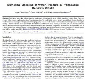 Read more about the article ترجمۀ مقاله Numerical Modeling of Water Pressure in Propagating Concrete Cracks ،   مدل سازی عددی فشار آب در انتشارترک های بتنی