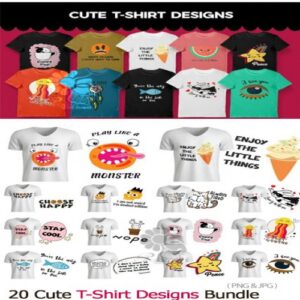 Read more about the article ۲۰ طرح چاپ روی تیشرت بامزه و کودکانه Cute T-Shirt Designs Bundle