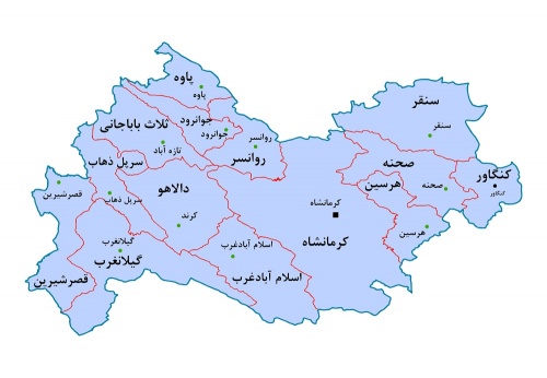 وکتور استان کرمانشاه به تفکیک شهرستان ها