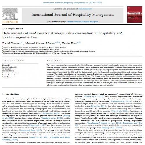 You are currently viewing ترجمه مقاله Determinants of readiness for strategic value co-creation in hospitality and tourism organisations (2024)